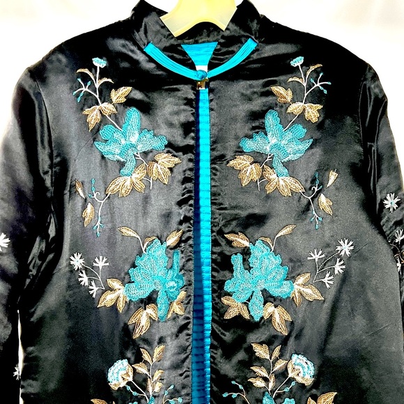 All SILK Vintage Pristine Jacket Embroidered Blazer Coat Smoking - Picture 5 of 12